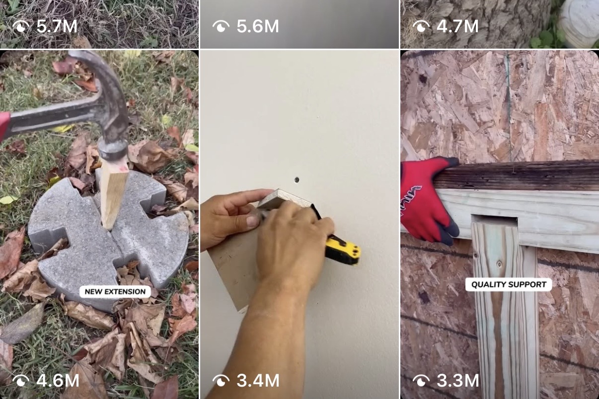 Viral reels — 5.7M, 5.6M, 4.7M, 4.6M, 3.4M, 3.3M views