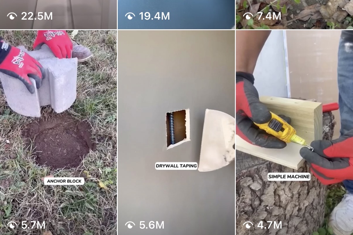 Viral reels — 22.5M, 19.4M, 7.4M views